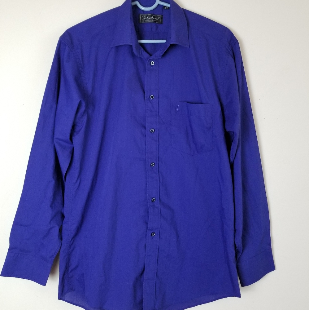 YVES SAINT LAURENT Men's Blue Button Up Shirt